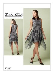 1547 VOGUE EASY ZANDRA RHODES LINED HANKIE HEM SLEEVELESS DRESS PATTERN 6-14; 14-22 CHOICE  NEW